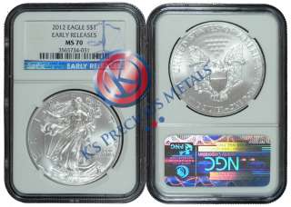 2012 American Silver Eagle $1 NGC MS70 MS 70 Early Releases (Blue 