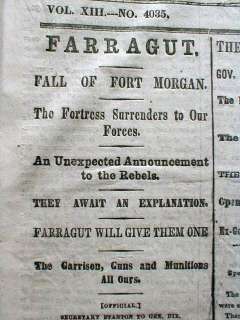   War newspaper BATTLE of MOBILE BAY Alabama FARRAGUT CAPTURE Ft Morgan