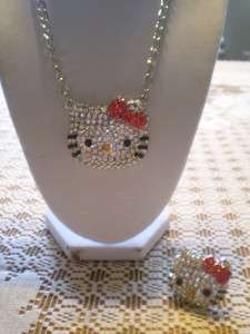 XL HELLO KITTY CRYSTAL RED BOW NECKLACE AND RING SET  