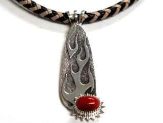 Jay Livingston Braided Leather & Fire Coral Necklace  