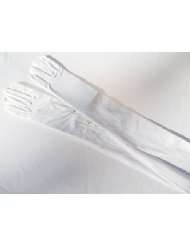 ladies crisp white cotton opera length mousquetaire gloves with pearl 