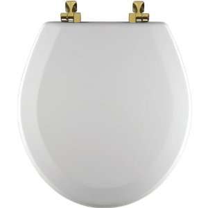  Bemis 544BR000 Molded Wood Round Toilet Seat With Brass Hinges 