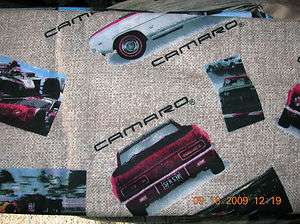 GM Red/White Camaros on Tan  100% Cotton Fabric BTY Flannel  