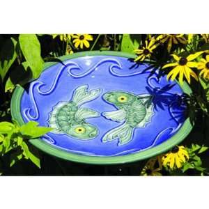   Blue Fish Bowl & Stake, Handcrafted Ceramic Birdbaths 