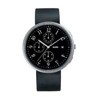   Stainless Steel and Black Leather Strap Watch Explore similar items