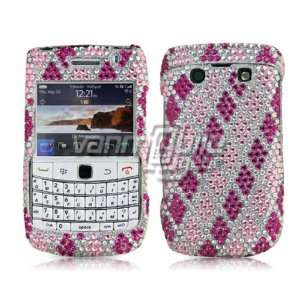 VMG BlackBerry Bold 9700/9780   White/Pink Bling Plaid Design Hard 2 