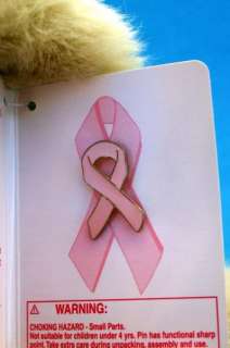 Susan Bear For Cause Breast Cancer Pin Pink Ribbon Plush Teddy NWT B 