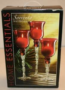   Beyond SORRENTO Set of 3 XL Hurricanes Red Candle Holders NIB  