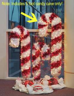 PRE LIT TINSEL CANDY CANE CHRISTMAS YARD ART   CLEAR AND RED LIGHTS 