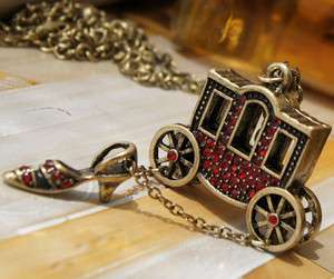 N005 carriage & shoes Pendant red Rhinestone Necklace  