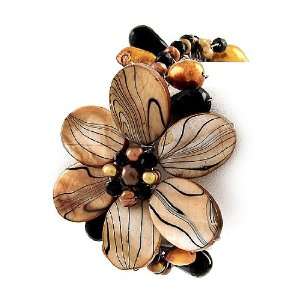   Brown Zebra Print Shell Flower Cuff Bracelet Fashion Jewelry Jewelry
