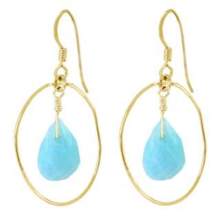 14kt Gold Over Sterling Silver Chinese Dyed Blue Jade Earrings 