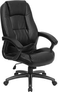 Overstuffed Padded Seat and Back Black Leather Office Desk Chair 