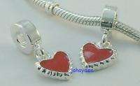 Silver RED HEART DANGLE European BEADS CHARMS  