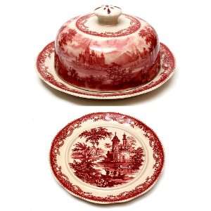  Red Porcelain Butter Dish 