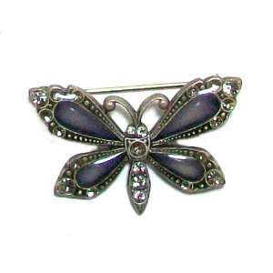   Silver Plated Antique Style Butterfly Brooch Pin with Swarovski