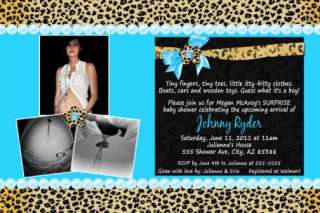 Turquoise, Hot Pink & Cheetah Leopard Baby Shower Invitations