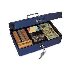   Cash Box, 4 Compartment Tray, 2 Keys, Blue w/Silve