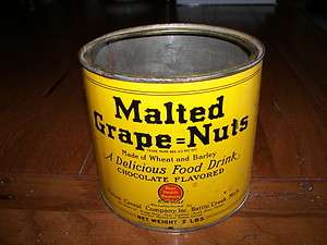   Post Cereal Company MALTED GRAPENUTS Food Drink Antique Canco Tin Can