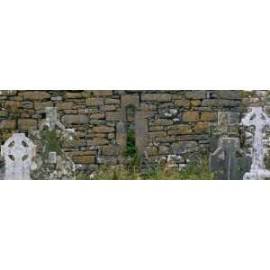 Headstones and Rock Wall of Cemetery, Ireland Premium Photographic 