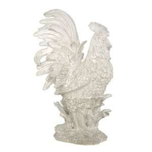    Big Ceramic Whitewash Crowing Farm Rooster Figurine