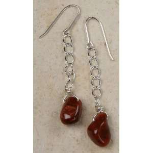   Carnelian Bead and Sterling Chain Earrings Curious Designs Jewelry