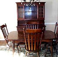 WELL USED DINING ROOM SET TABLE/4 CHAIRS/HUTCH/2 LEAVES SOLID MAPLE 