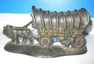 Antique Vintage Cattle Ox Covered Wagon Pioneer Bookends Bronze Cast 