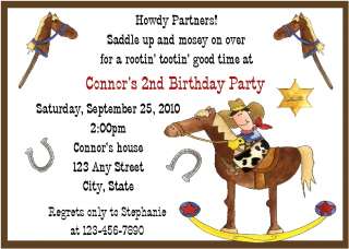 Cowboy Rocking Horse Birthday Party Invitations  