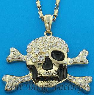 Mens Gold Plated Iced Out Hip Hop Skull Bling Pendant  