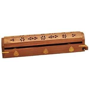 Wooden Coffin Incense Burner   Triquetra 12   Brass Inlays   Storage 