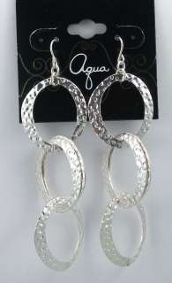   Agua Silvertone Textured Double Drop Hoop Dangle Earrings #629  