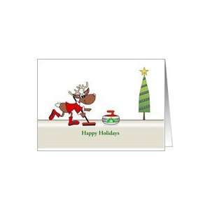  Curling Christmas Reindeer Customizable Text Card Health 