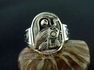 Egyptian Silver God Amun Ra w/ Ankh Ring 9  
