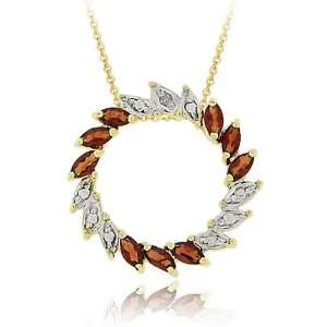   Rocks 18k Gold over Silver Diamond/ Garnet Circle Necklace Jewelry