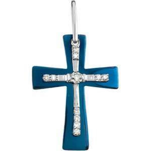   Turquoise Titanium and Sterling Silver Diamond Cross Pendant Jewelry