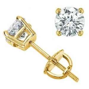 Earrings in 14K Yellow Gold I J Color I1 I2 Clarity Round Cut Diamond 