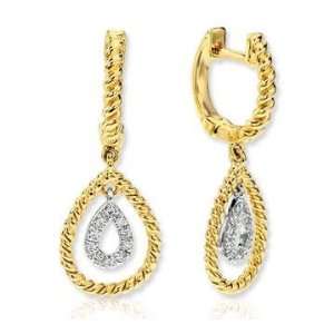    14k Yellow Gold Stylish Rope Diamond Drop Earrings Jewelry
