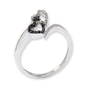  Sterling Silver Black & White Diamond Heart Ring Jewelry