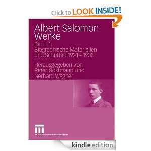 Albert Salomon Werke Band 1 Biographische Materialien und Schriften 