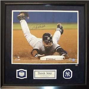 Derek Jeter Sliding into Third In the Game Signed Dirt Collage