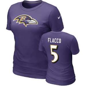 Joe Flacco #5 Womens Purple Nike Baltimore Ravens Name & Number T 