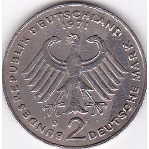   Republic 2 Mark Coin (1949 1969 Konrad Adenauer) 