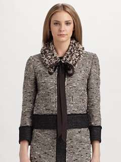 Alberta Ferretti   Contrast Bouclé Jacket With Textured Collar