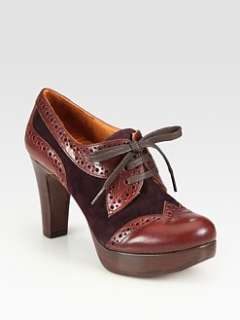 Chie Mihara   Leather and Suede Lace Up Oxford Ankle Boots