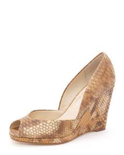 Vail Wild Snake Embossed Leather Wedge, Peanut