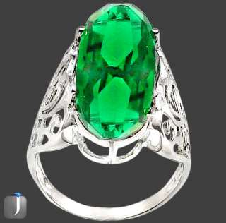 size 9 11.37cts GREEN FAUX PARIS EMERALD 925 STERLING SILVER COCKTAIL 