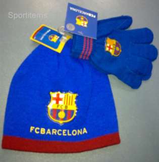 FC barcelona FCB Set Wool Hat and Wool Gloves Kids Size Blue Red Boys 
