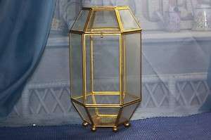 Vintage Large Leaded Brass & Glass Display Case Ball Feet  