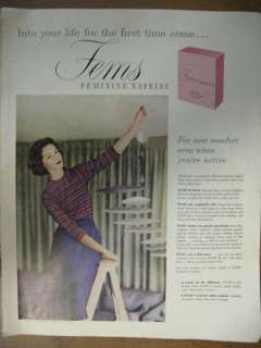 1958 Fems Feminine Napkins Pads Ad nice Colors  